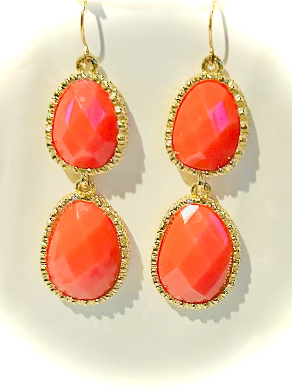 Gold-Tone Coral Teardrop Double Drop Earrings
